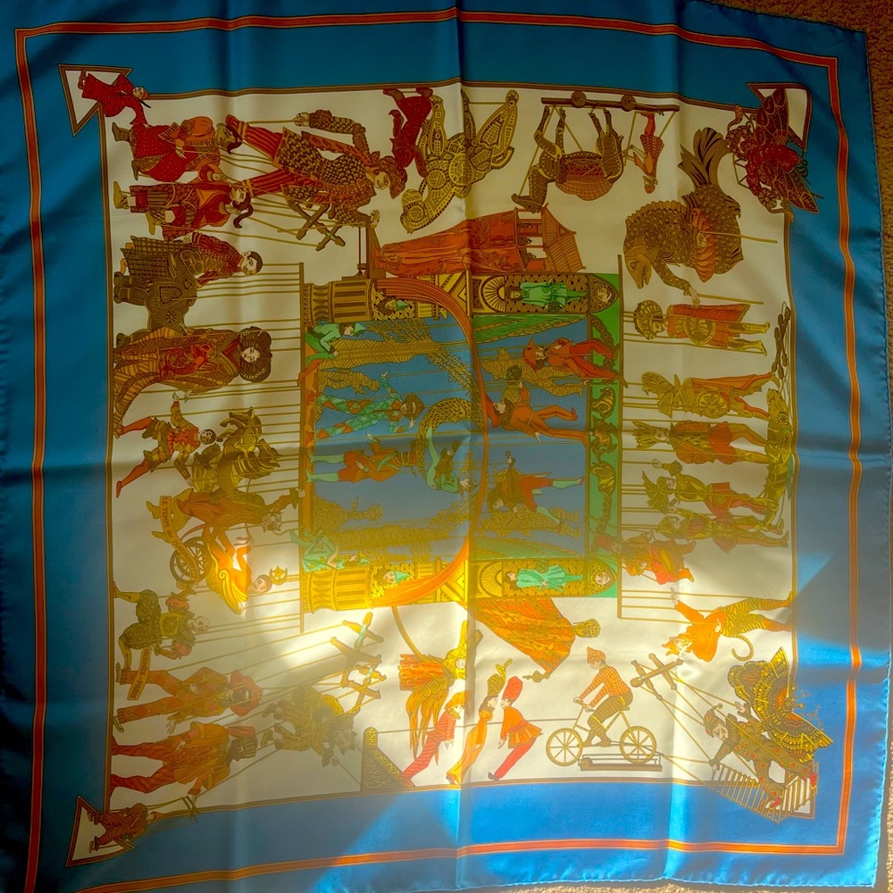 Hermes Blue and Gold Silk Scarf
